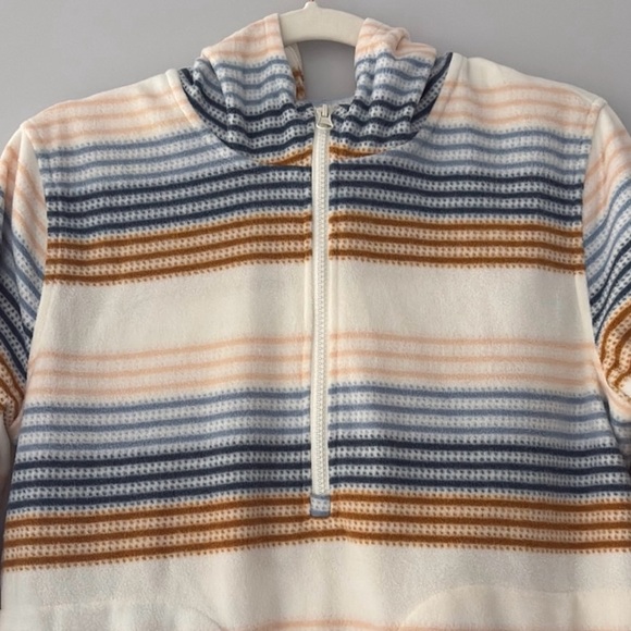 O'Neill half Zip pullover with hood 2 front side pockets cream blue brown strip - Picture 3 of 6